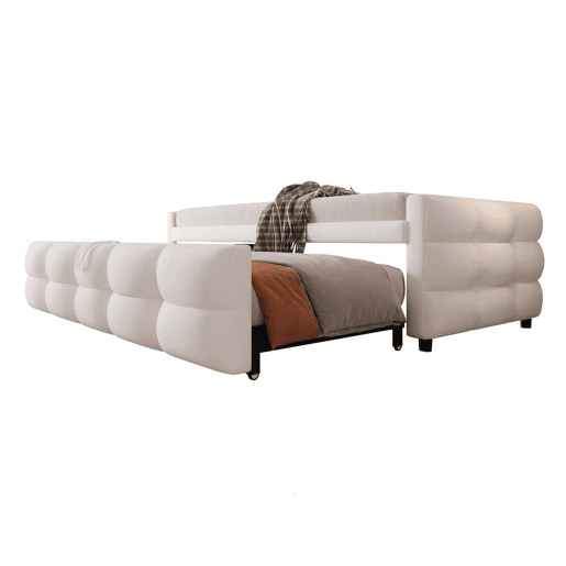Sofá-cama extensível 90180x190 cm - Conversível individual e duplo, com estrado, multifuncional - Bege