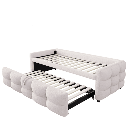 Sofá-cama extensível 90180x190 cm - Conversível individual e duplo, com estrado, multifuncional - Bege