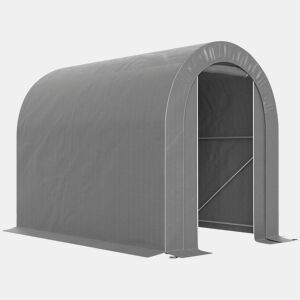 Outsunny Tenda de Jardim Exterior para Ferramentas Bicicletas 2,4x1,6x1,9 m Abrigo Exterior com Estrutura em Aço Porta Enrolável com Fecho Impermeável Garagem Portátil Cinzento Claro
