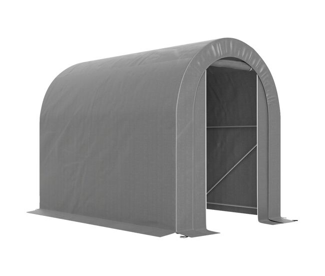 Outsunny carpa de jardín exterior para herramientas, bicicletas, 2,4x1,6x1,9 m, cobertizo exterior con marco de acero, puerta enrollable con