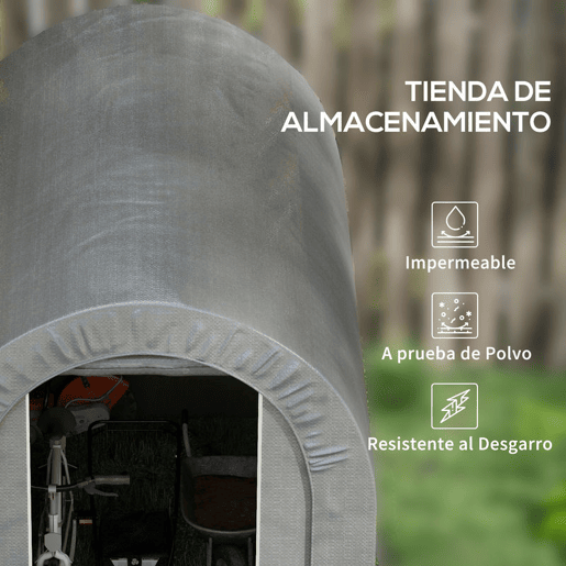 Outsunny Tenda de Jardim Exterior para Ferramentas Bicicletas 2,4x1,6x1,9 m Abrigo Exterior com Estrutura em Aço Porta Enrolável com Fecho Impermeável Garagem Portátil Cinzento Claro