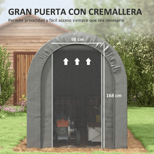 Outsunny Tenda de Jardim Exterior para Ferramentas Bicicletas 2,4x1,6x1,9 m Abrigo Exterior com Estrutura em Aço Porta Enrolável com Fecho Impermeável Garagem Portátil Cinzento Claro