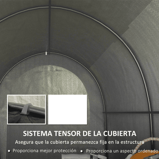 Outsunny Tenda de Jardim Exterior para Ferramentas Bicicletas 2,4x1,6x1,9 m Abrigo Exterior com Estrutura em Aço Porta Enrolável com Fecho Impermeável Garagem Portátil Cinzento Claro