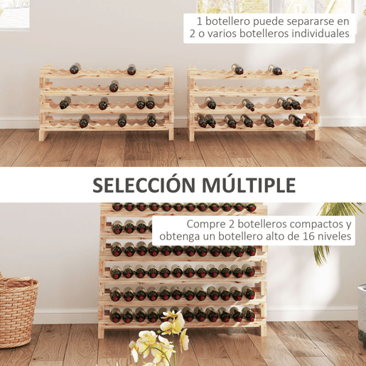 HOMCOM Suporte para Garrafas de Vinho para 96 Garrafas Garrafeira com 8 Níveis Suporte para Vinhos Vertical para Cozinha Sala de Jantar Bar 114x28x113,5 cm Madeira