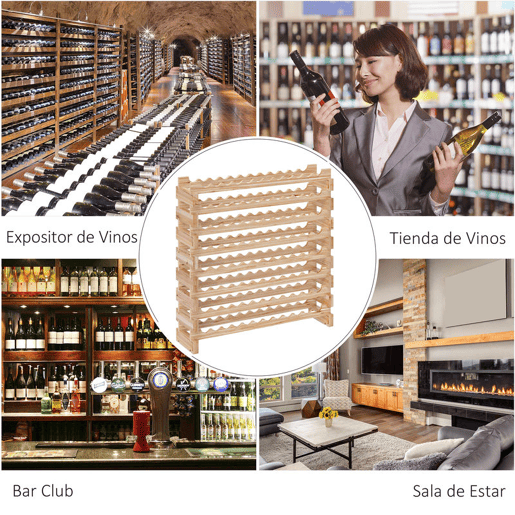HOMCOM Suporte para Garrafas de Vinho para 96 Garrafas Garrafeira com 8 Níveis Suporte para Vinhos Vertical para Cozinha Sala de Jantar Bar 114x28x113,5 cm Madeira