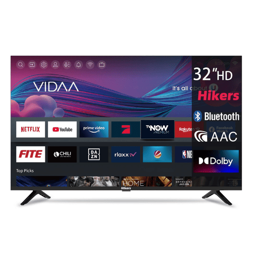 Hikers 32FZ-B Televisões Smart TV - Ecrã 32 Polegadas Resolução Smart HD 1366*768 Compatível Android Calidad Qualidade Som Dolby Atmos - Preto