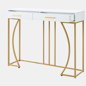 Consola de mdf com 2 gavetas,branco+dourado