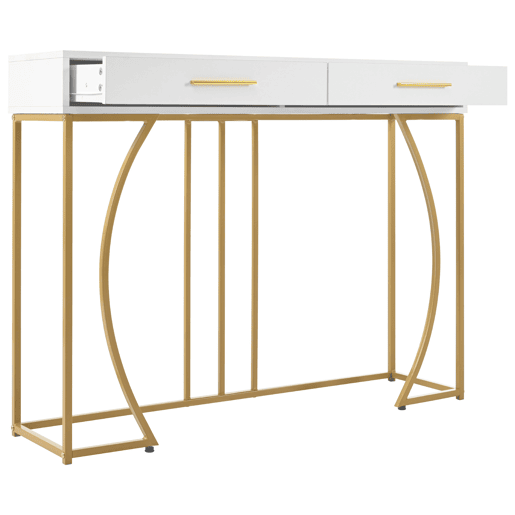 Consola de mdf com 2 gavetas,branco+dourado