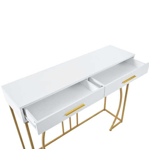 Consola de mdf com 2 gavetas,branco+dourado