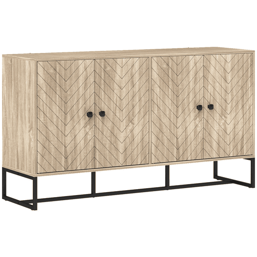 HOMCOM Aparador de 4 Portas com Design Chevron Aparador de Sala com Prateleiras Ajustáveis Pés de Aço para Cozinha Entrada Quarto 140,5x40x81,5 cm Carvalho