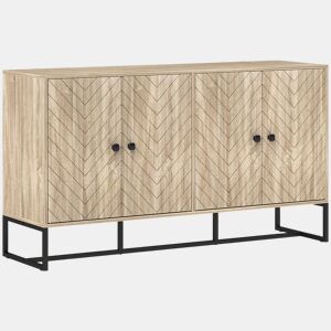 HOMCOM Aparador de 4 Portas com Design Chevron Aparador de Sala com Prateleiras Ajustáveis Pés de Aço para Cozinha Entrada Quarto 140,5x40x81,5 cm Carvalho