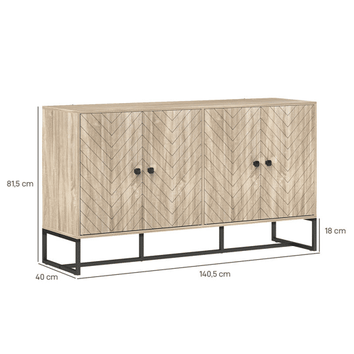 HOMCOM Aparador de 4 Portas com Design Chevron Aparador de Sala com Prateleiras Ajustáveis Pés de Aço para Cozinha Entrada Quarto 140,5x40x81,5 cm Carvalho