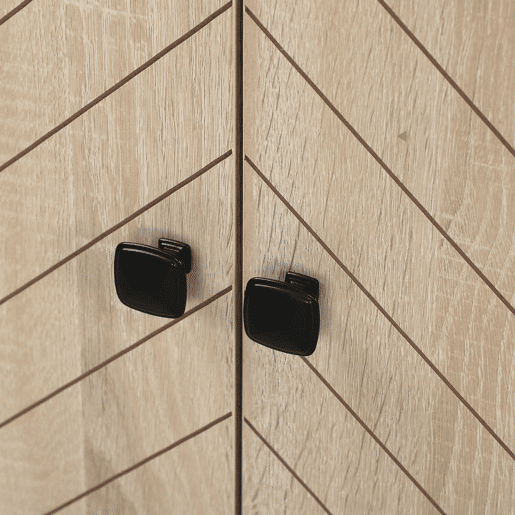 HOMCOM Aparador de 4 Portas com Design Chevron Aparador de Sala com Prateleiras Ajustáveis Pés de Aço para Cozinha Entrada Quarto 140,5x40x81,5 cm Carvalho