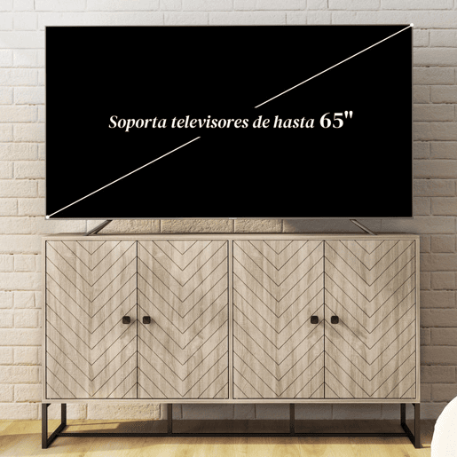 HOMCOM Aparador de 4 Portas com Design Chevron Aparador de Sala com Prateleiras Ajustáveis Pés de Aço para Cozinha Entrada Quarto 140,5x40x81,5 cm Carvalho