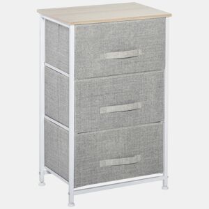 HOMCOM Mesa de Cabeceira com 3 Gavetas de Tecido Móvel de Arrumação Multifuncional para Dormitório Sala de Estar Corredor 45x30x71 cm Cinza e Branco
