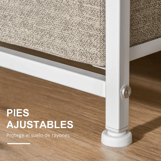 HOMCOM Mesa de Cabeceira com 3 Gavetas de Tecido Móvel de Arrumação Multifuncional para Dormitório Sala de Estar Corredor 45x30x71 cm Cinza e Branco