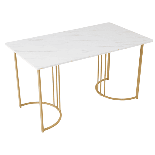 Mesa de jantar fixa retangular 140 cm de mdf,branco+dourado