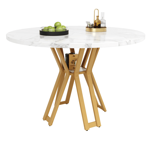 Mesa de jantar fixa redonda 100 cm de mdf,branco+dourado