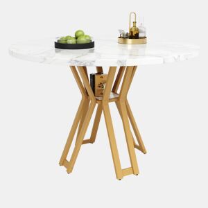 Mesa de jantar fixa redonda 100 cm de mdf,branco+dourado