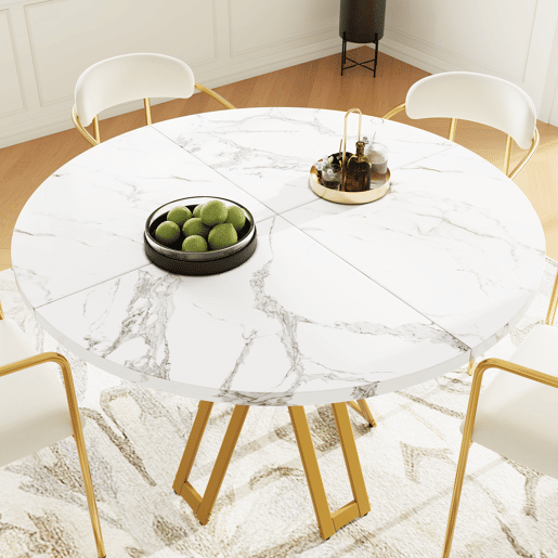 Mesa de jantar fixa redonda 100 cm de mdf,branco+dourado