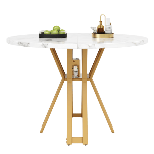 Mesa de jantar fixa redonda 100 cm de mdf,branco+dourado