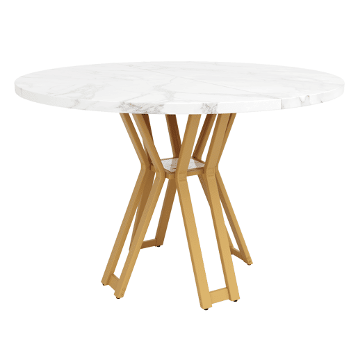 Mesa de jantar fixa redonda 100 cm de mdf,branco+dourado