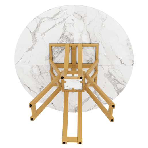 Mesa de jantar fixa redonda 100 cm de mdf,branco+dourado