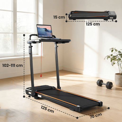 SPORTNOW Passadeira Dobrável 2 em 1, Caminhadora Elétrica 1-12 KMH 2.5HP com Secretária Removível e Guiador Ajustável em Altura, Ecrã LED e Suporte para Telemóvel, para Casa e Escritório