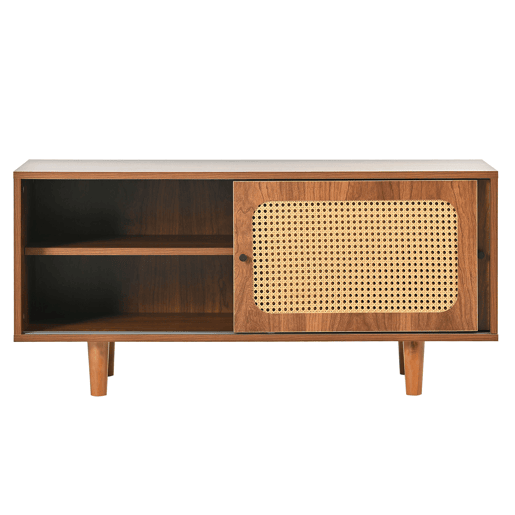 Conjunto de móveis para sala de estar - Combinação de cômoda de rattan e sapateira, cor nogal
