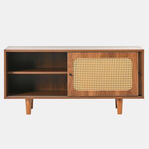 Conjunto de móveis para sala de estar - Combinação de cômoda de rattan e sapateira, cor nogal