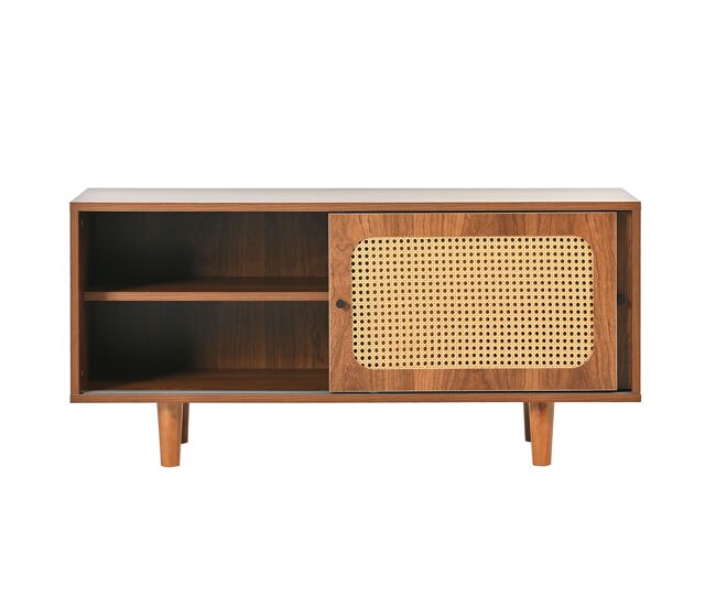 Conjunto mueble de salón - combinación de cómoda de ratán y zapatero, color nogal