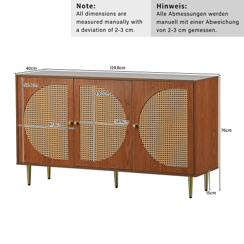 Conjunto de móveis para sala de estar - Combinação de cômoda de rattan e sapateira, cor nogal