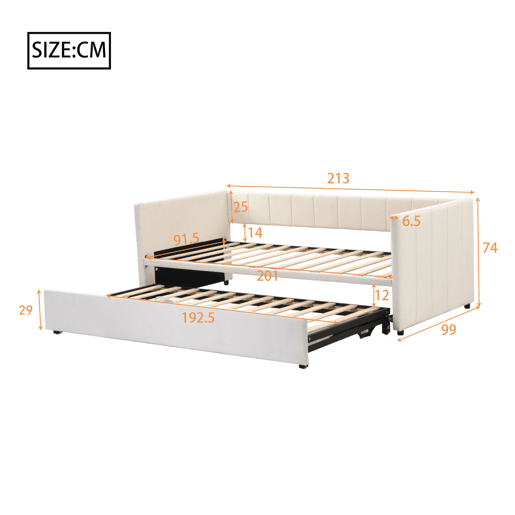 Sofá-cama 90180*200 cm - Com estrado de ripas, Cama multifuncional em veludo macio - Bege