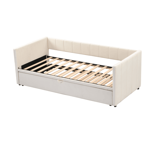 Sofá-cama 90180*200 cm - Com estrado de ripas, Cama multifuncional em veludo macio - Bege