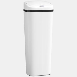 HOMCOM Balde de Lixo Automático 50L Papeleira Estreita de Cozinha em Aço Inoxidável com Sensor Infravermelhos e Modo Manual Anel de Fixação Anti-dedadas, para Escritório e Casa Branco