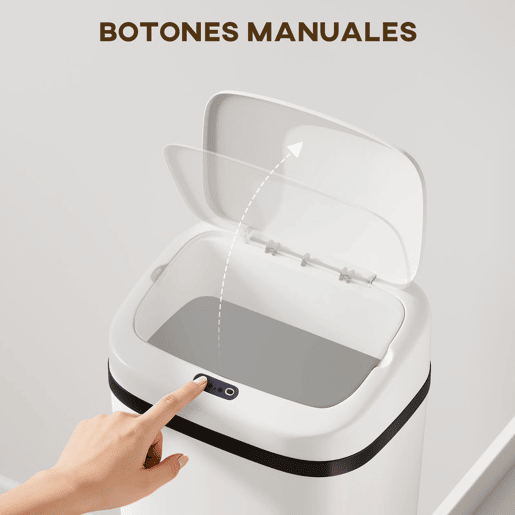 HOMCOM Balde de Lixo Automático 50L Papeleira Estreita de Cozinha em Aço Inoxidável com Sensor Infravermelhos e Modo Manual Anel de Fixação Anti-dedadas, para Escritório e Casa Branco