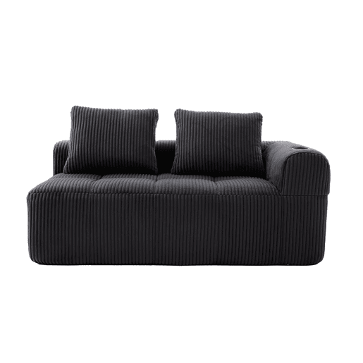 Sofá de veludo cotelê de dois lugares - Sem montagem, almofadas macias, bolso lateral e porta-copos integrado