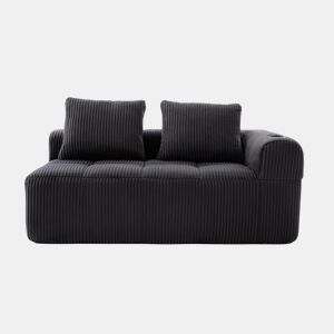 Sofá de veludo cotelê de dois lugares - Sem montagem, almofadas macias, bolso lateral e porta-copos integrado