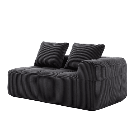Sofá de veludo cotelê de dois lugares - Sem montagem, almofadas macias, bolso lateral e porta-copos integrado
