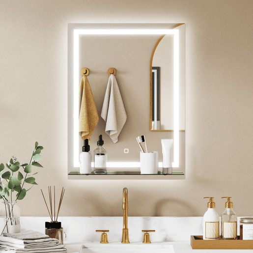 kleankin Espelho de Casa de Banho com Luzes LED 60x80 cm Espelho de Parede 3 Cores de Luz Brilho Ajustável Prateleira de Vidro Função de Memória Interruptor Tátil IP44 Vertical Prata kleankin Espelho de Casa de Banho com Luzes LED 60x80 cm Espelho de Parede 3 Cores de Luz Brilho Ajustável Prateleira de Vidro Função de Memória Interruptor Tátil IP44 Vertical Prata