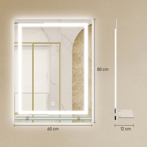 kleankin Espelho de Casa de Banho com Luzes LED 60x80 cm Espelho de Parede 3 Cores de Luz Brilho Ajustável Prateleira de Vidro Função de Memória Interruptor Tátil IP44 Vertical Prata kleankin Espelho de Casa de Banho com Luzes LED 60x80 cm Espelho de Parede 3 Cores de Luz Brilho Ajustável Prateleira de Vidro Função de Memória Interruptor Tátil IP44 Vertical Prata