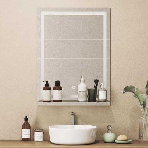 kleankin Espelho de Casa de Banho com Luzes LED 60x80 cm Espelho de Parede 3 Cores de Luz Brilho Ajustável Prateleira de Vidro Função de Memória Interruptor Tátil IP44 Vertical Prata kleankin Espelho de Casa de Banho com Luzes LED 60x80 cm Espelho de Parede 3 Cores de Luz Brilho Ajustável Prateleira de Vidro Função de Memória Interruptor Tátil IP44 Vertical Prata