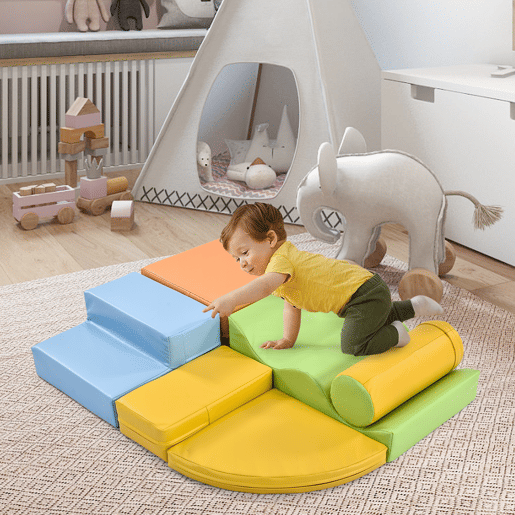 Blocos gigantes para crianças 6 peças - Brinquedo para escalar, deslizar e gatinhar, com escada e escorregador - Blocos amarelos macios para crianças em idade pré-escolar e bebés