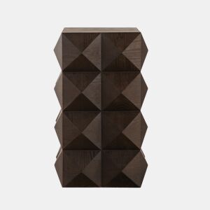 Mesa lateral 60 cm - Design retro com relevo 3D, mesa de cabeceira em madeira, castanha