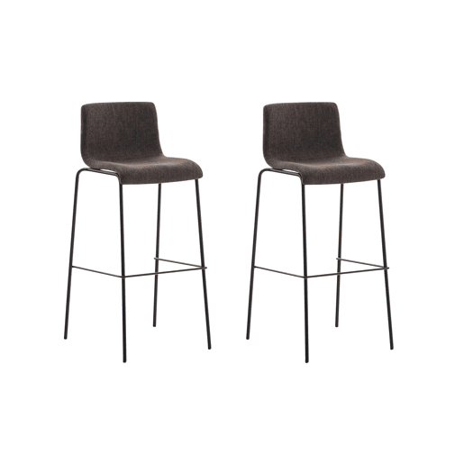 Conjunto de 2 banquetas de bar com apoio para os pés encosto curvo em tecido marrom e 4 pés de metal preto 10_0004198