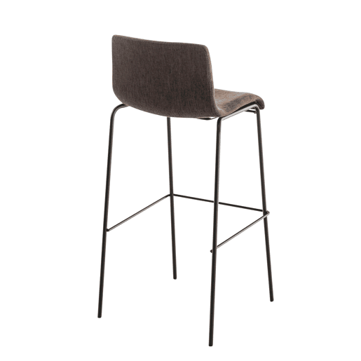 Conjunto de 2 banquetas de bar com apoio para os pés encosto curvo em tecido marrom e 4 pés de metal preto 10_0004198