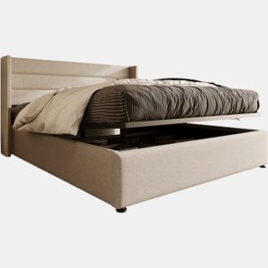 Cama estofada com arrumação 180x200 cm - Cama hidráulica, estrado de madeira e metal - Bege