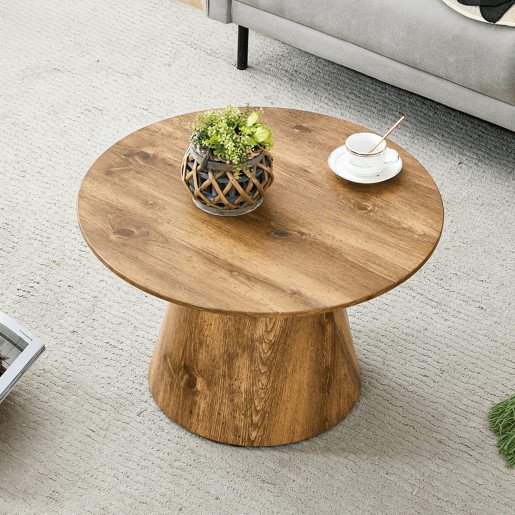 Mesa de café redonda 60 cm - MDF com acabamento em madeira, ideal para sala de estar e varanda - Natural