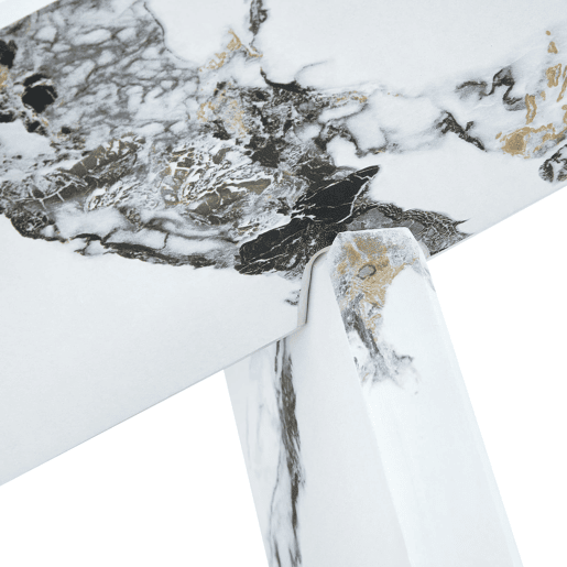Mesa de centro redonda 79 cm - MDF+Vidro, pernas efeito mármore branco - Transparente, Branco