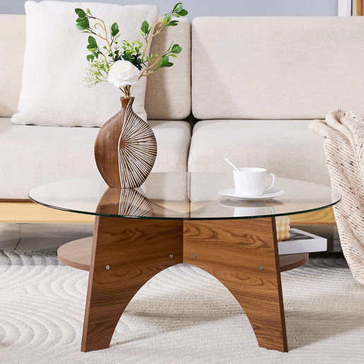 Mesa auxiliar redonda 80 cm - design multifuncional, estrutura em MDF estilo nogal - Nogal